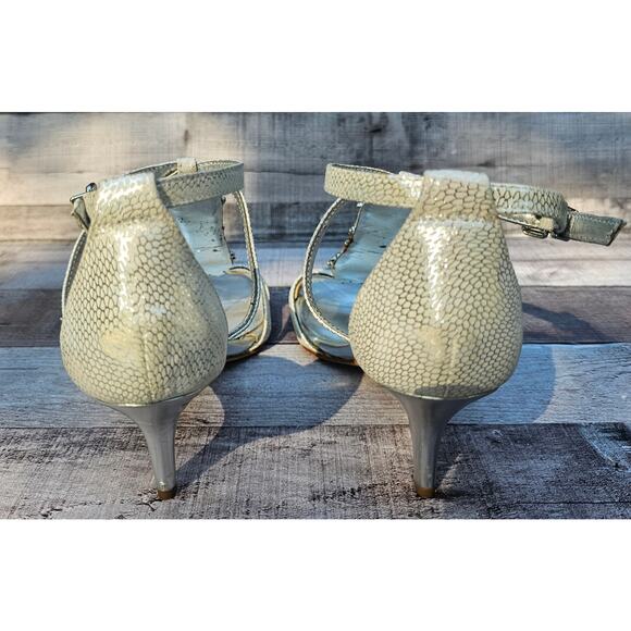 ANTONIO MELANI Silver Crystal Rhinestone T-Strap Heels Sandals Shoes Women's 8M - Picture 5 of 9